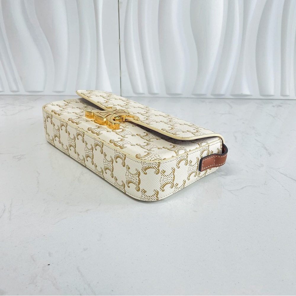 CELINE Triomphe Shoulder Bag White Monogram Canvas Calfskin Leather - Picture 9 of 11